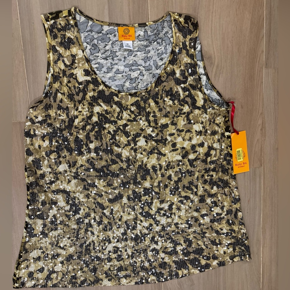 Ruby Rd. Gold and Black Sequin Tank Top